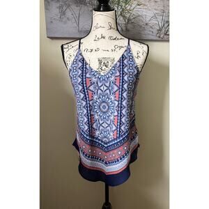 A. Byer women's handkerchief style spaghetti strap flowered top, size small